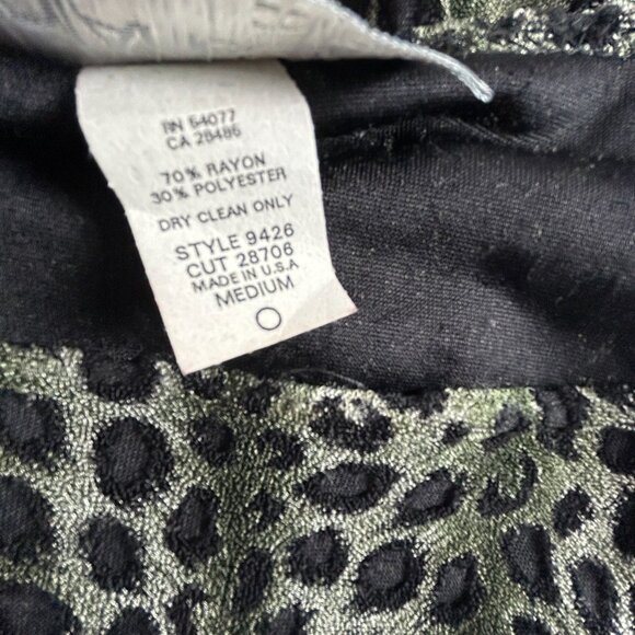 Carol Anderson Womens Leopard Print Bot Neck Fringe Hem Top Medium Green/Black - Picture 4 of 9